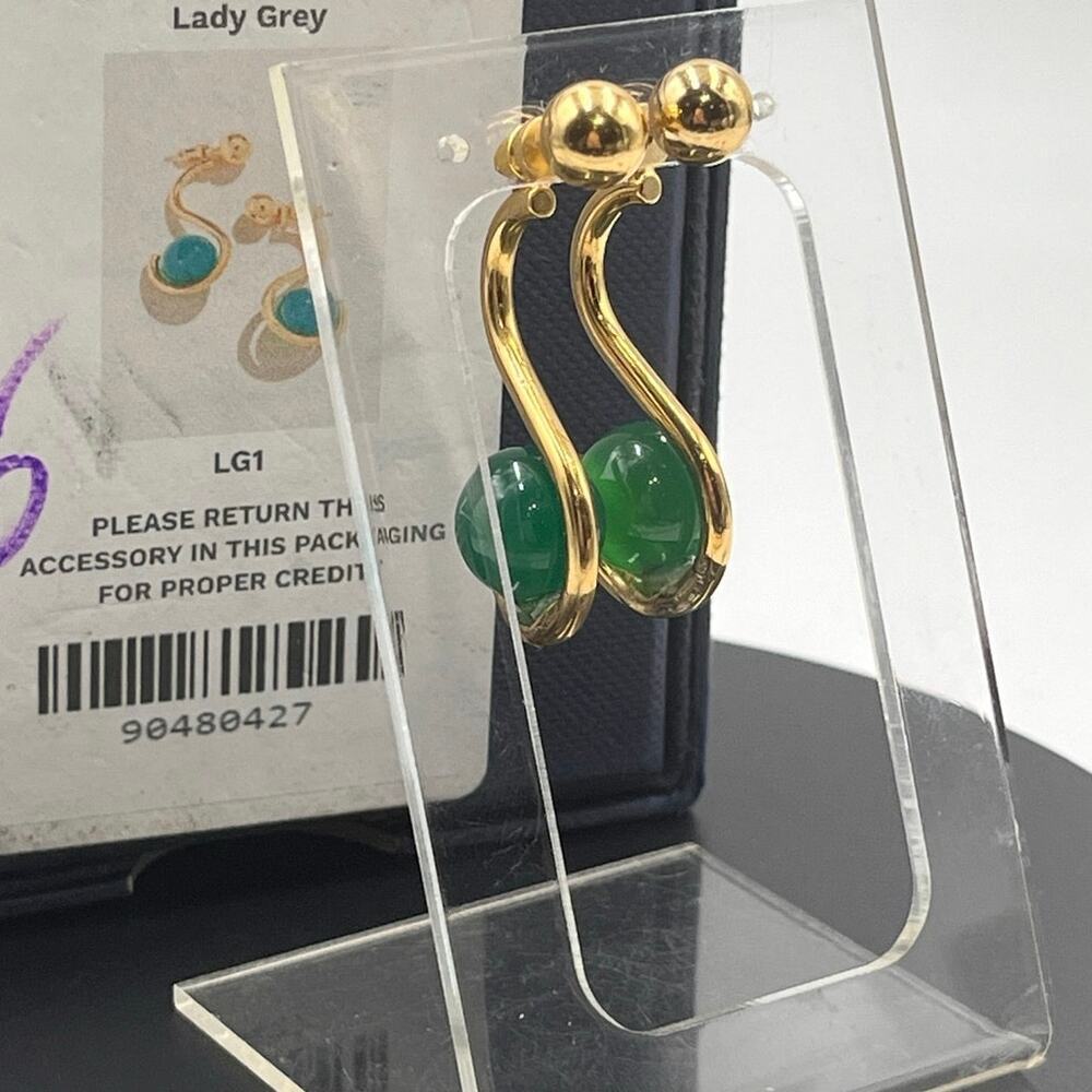 Lady Gray Designer Gold Plated Green Malachite Sphere Ear Jacket Style Earrings